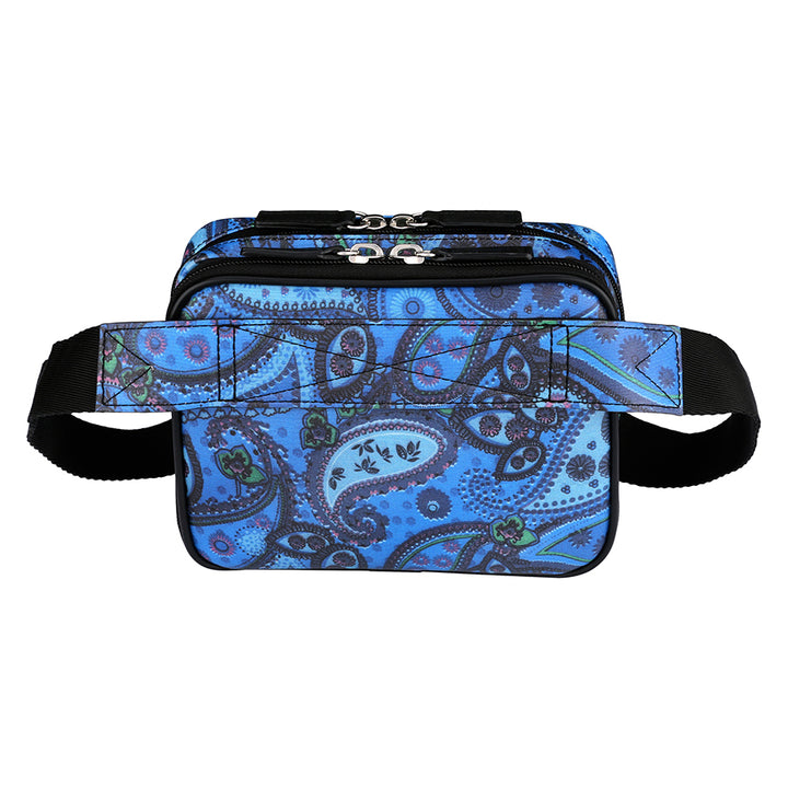Paisley blue concealed carry waist sling pack for women – stylish crossbody fanny pack purse with gun holster by Gun Tote’n Mamas GTM-116
