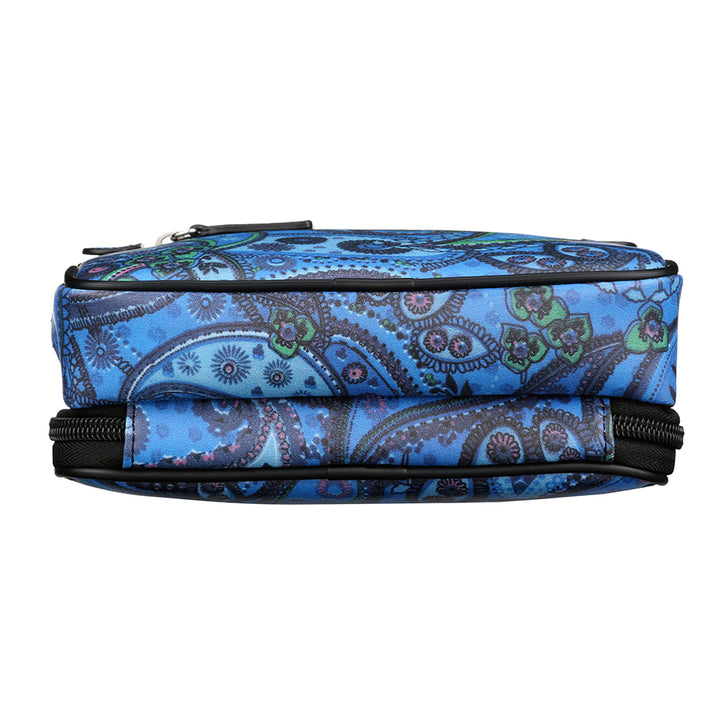 Paisley blue concealed carry waist sling pack for women – stylish crossbody fanny pack purse with gun holster by Gun Tote’n Mamas GTM-116