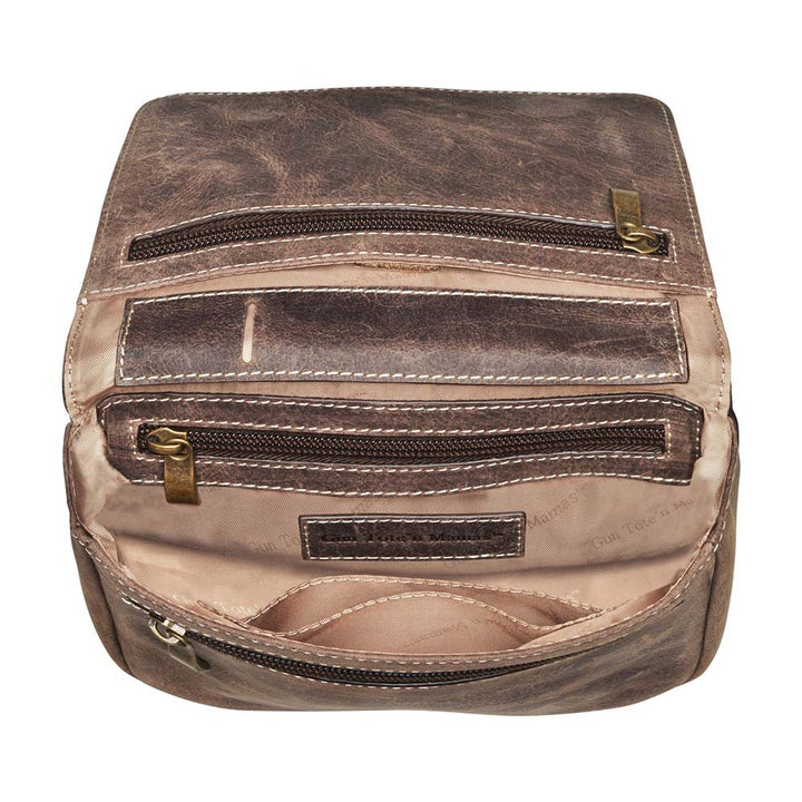 Classic brown leather crossbody organizer concealed carry purse with secure zippered gun compartment, compact size, and durable construction for reliable and discreet carry.