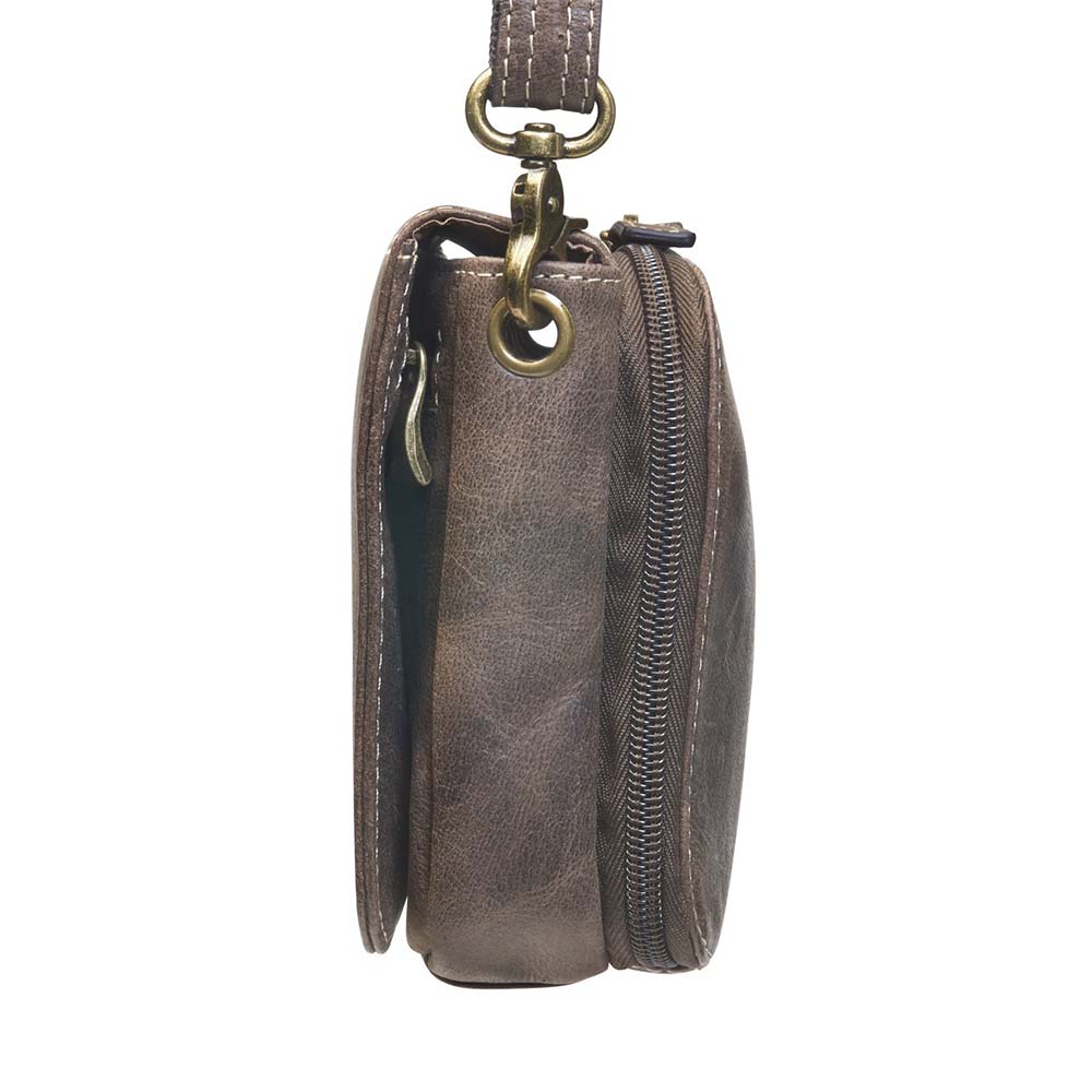 Classic brown leather crossbody organizer concealed carry purse with secure zippered gun compartment, compact size, and durable construction for reliable and discreet carry.
