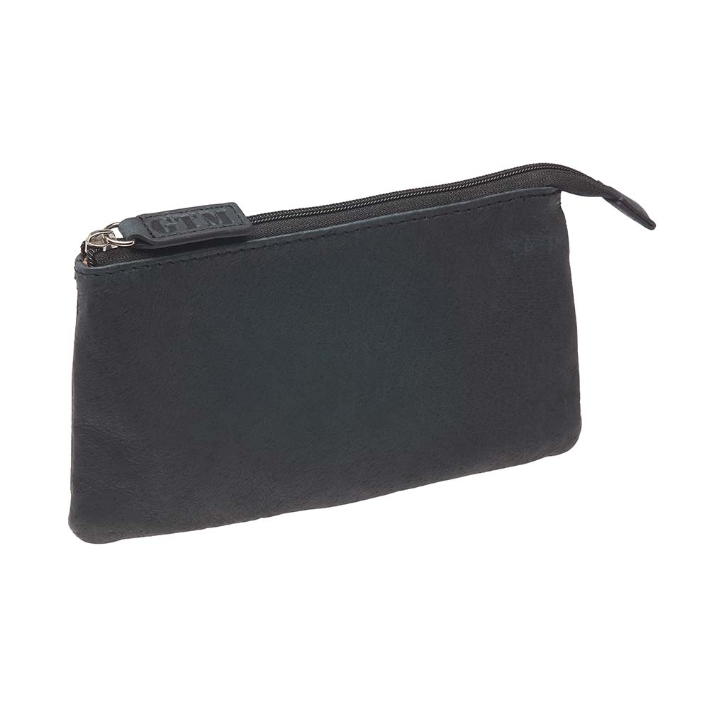 Black Compact RFID pouch for secure everyday carry with zipper closure, multiple card slots, and anti-theft RFID blocking technology, ideal for storing essentials like cards and cash.