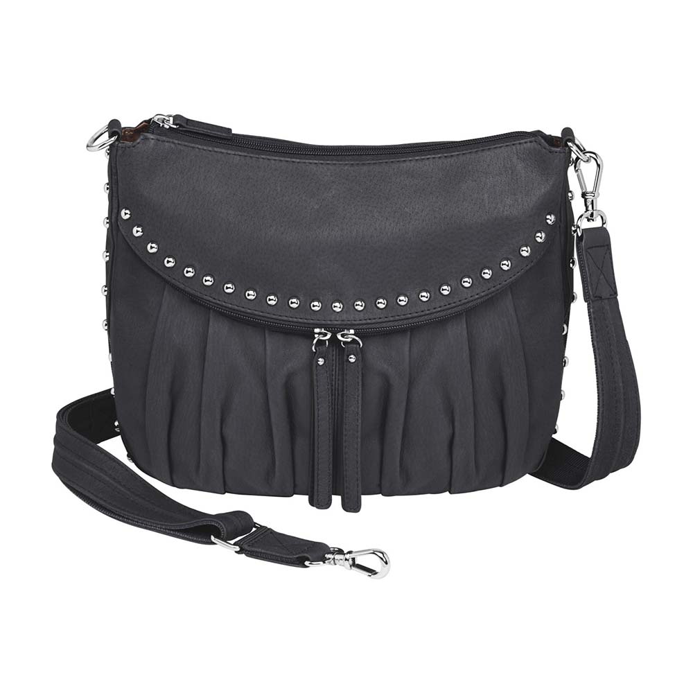 Tumbled leather concealed carry bag with slash-resistant strap, fits Glock 17, Colt 1911, Smith & Wesson 38 Special, and more – adjustable 3-way zip, durable crossbody bag for women, GTM patent pending