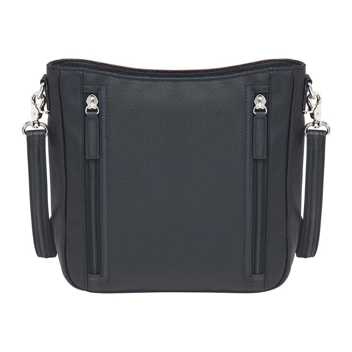 Cinnamon brown concealed carry crossbody purse with wallet organizer – slim leather gun bag for women with RFID protection, rare earth magnetic closure, slash-resistant strap, and ambidextrous draw. Fits compact firearms like Glock 26, Sig P365, and M&P Shield.