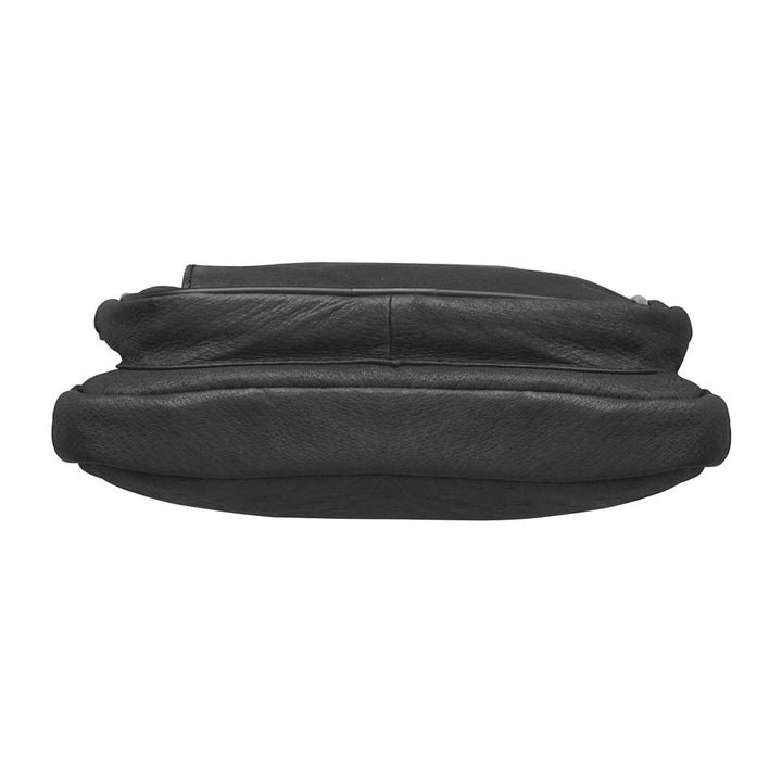 Crossbody concealed carry shoulder pouch in tumbled leather with microfiber accents – fits revolvers to 1911, slash-resistant strap, adjustable for right/left-handed use, includes Mernickle holster, GTM patent pending