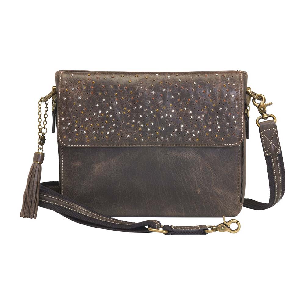 Timeless and tough — this brown distressed full-grain buffalo leather clutch gets better with age and wear. Designed to fit both left and right-handed carriers, it offers special padding to prevent imprinting and a slash-resistant shoulder strap reinforced with 11-ply steel wire for solid security.