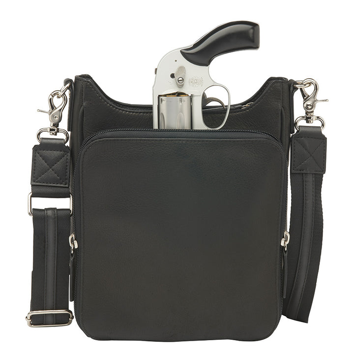 Stylish concealed carry purse with secure, easy-access gun compartment and RFID protection. Features high-quality leather, durable, slash-resistant straps, and adjustable holster for left or right-hand draw. Practical and fashionable with ample storage for essentials