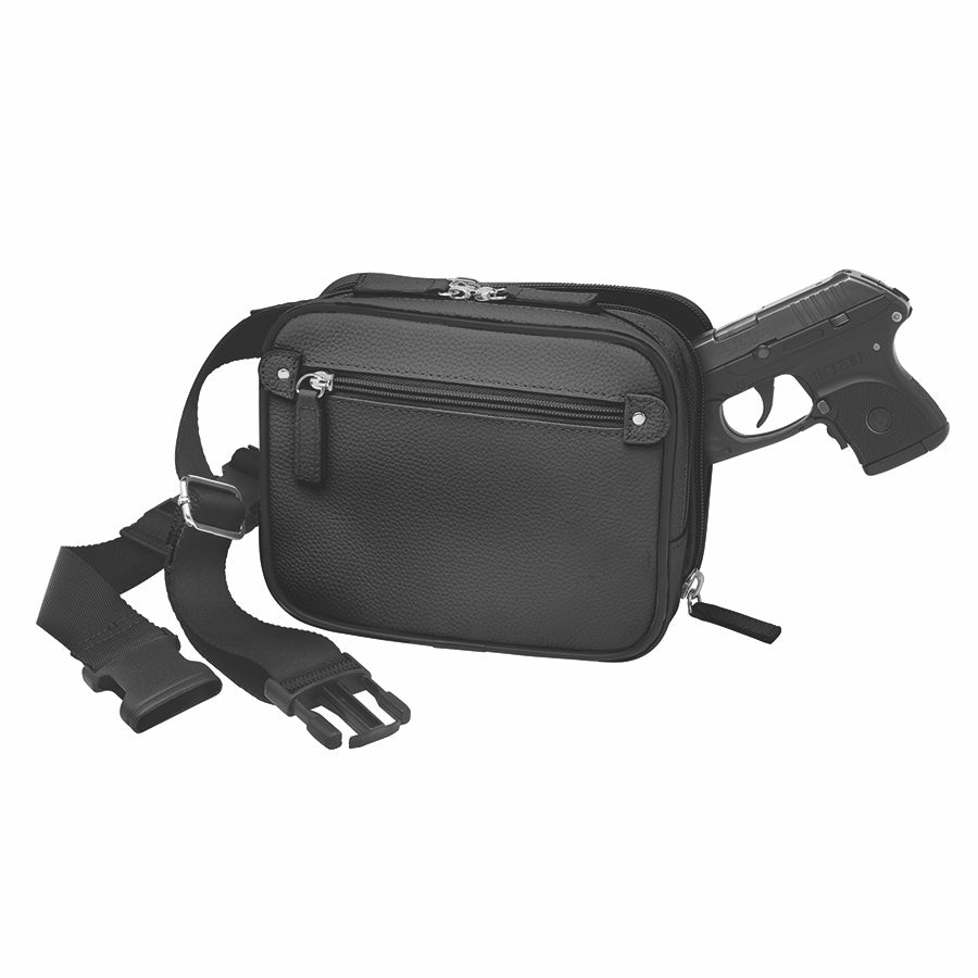 GTMoriginals Sling Waist Pack Concealed Carry Cowhide Purse in black, front view showing compact design and concealed carry pocket.