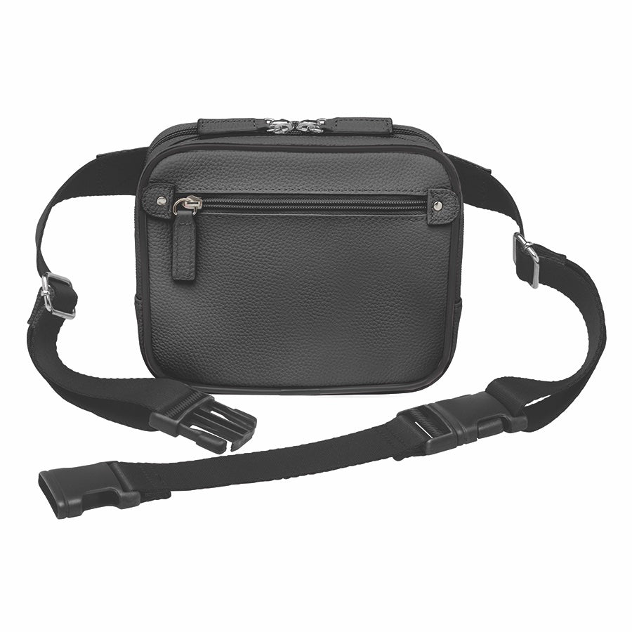 GTMoriginals Sling Waist Pack Concealed Carry Cowhide Purse in black, front view showing compact design and adjustable strap.