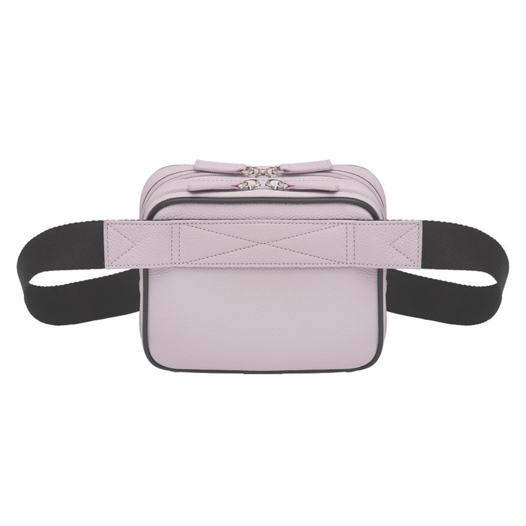 Lavender concealed carry sling waist pack made from soft pebbled American cowhide, with RFID zip pocket, crossbody or waist wear options, and discreet 3-sided access gun compartment with MINI holster compatibility.