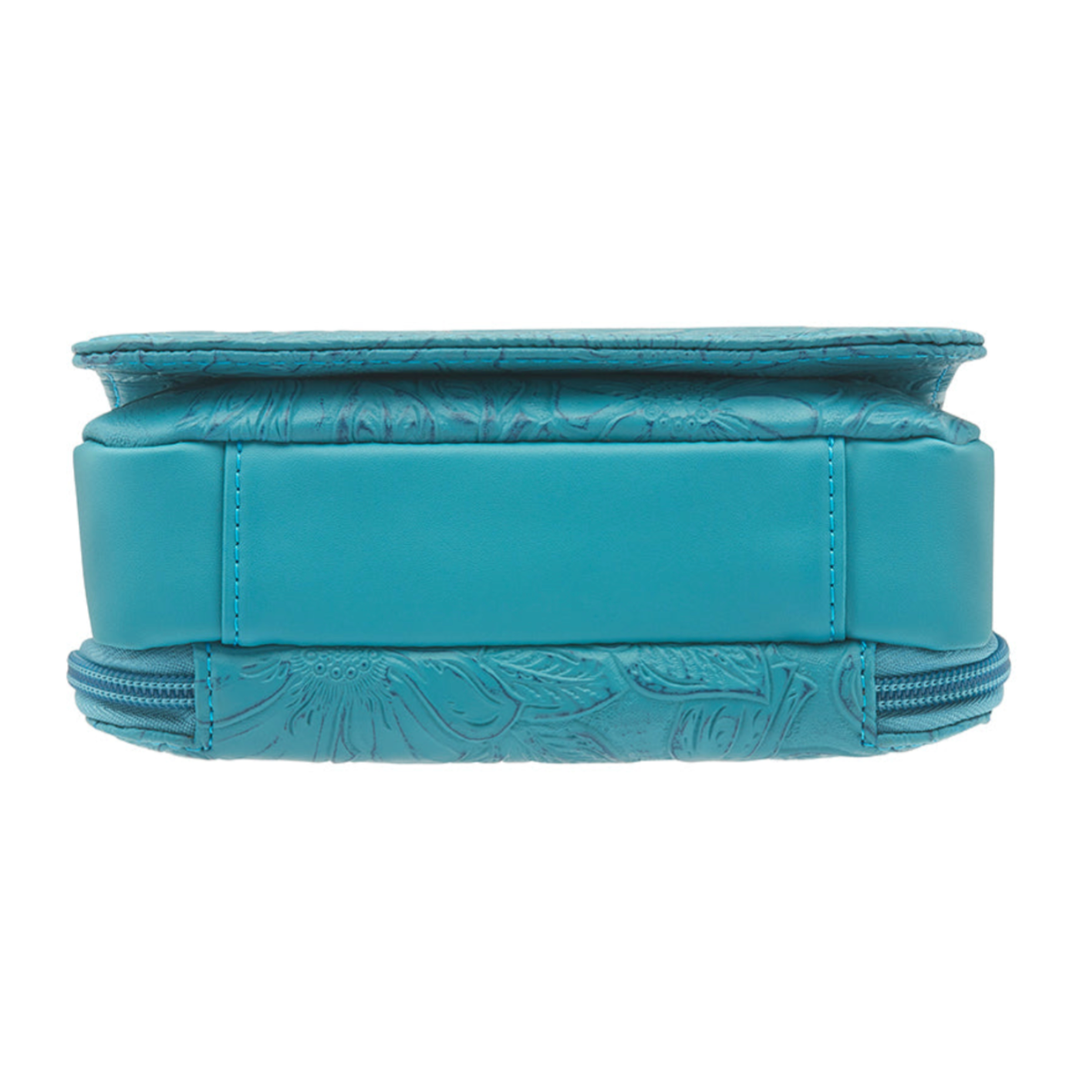 GTMoriginals Crossbody Organizer Concealed Carry Purse in USA cowhide leather, featuring multiple compartments and a shoulder strap.