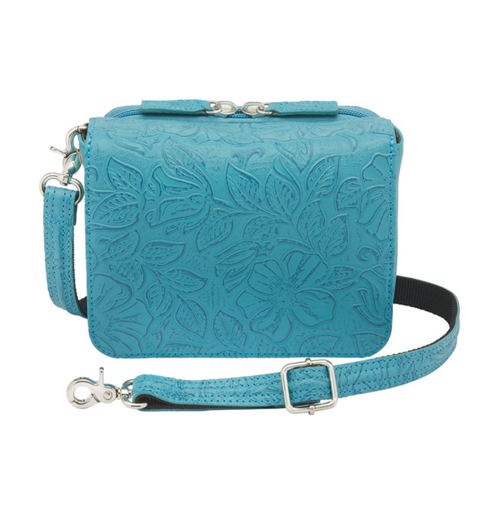 GTMoriginals Crossbody Organizer Concealed Carry Purse in USA cowhide leather, featuring multiple compartments and a shoulder strap.