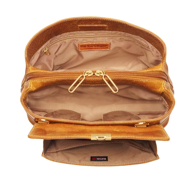 Avenue Large Satchel Concealed Carry Bag GTM-32/PBBONE Carmel purse open from Birdseye view