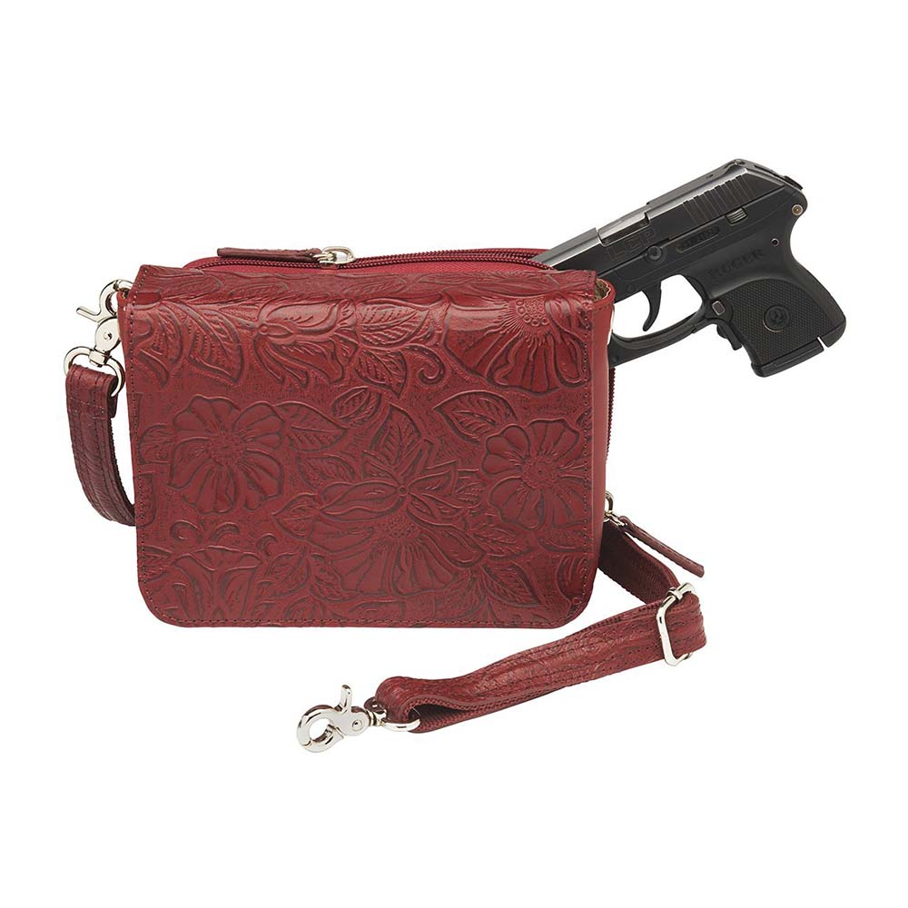 thumbnail image 2 of GTM Concealed Carry Shoulder Bag - Rose Embroidered Lambskin Cross-Body Bag For Women, Medium Size, Black 2 of 13