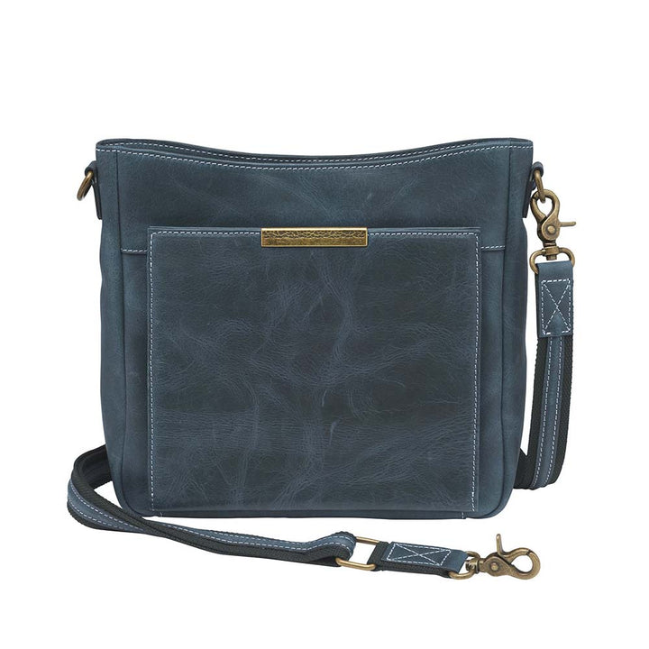 Gun Tote'N Mamas Slim Crossbody Concealed Carry Purse in distressed buffalo leather, front view showing compact shoulder bag design.