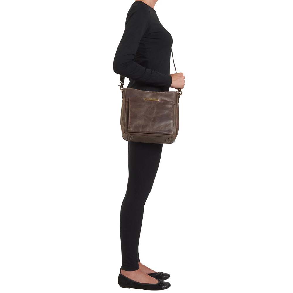 Distressed buffalo leather slim crossbody shoulder purse with concealed carry compartment by Gun Tote'N Mamas.