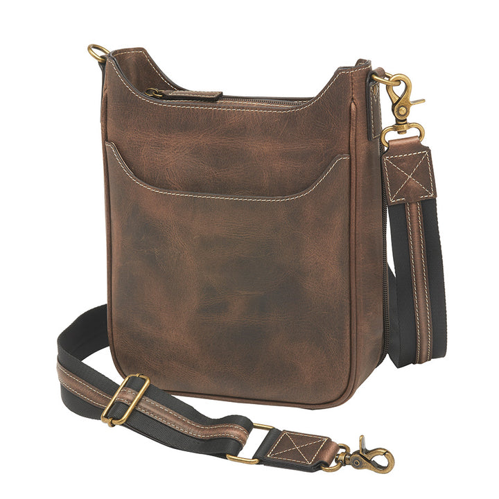 GTM Originals crossbody mail pouch concealed carry bag in buffalo leather, featuring a shoulder strap and front pocket.