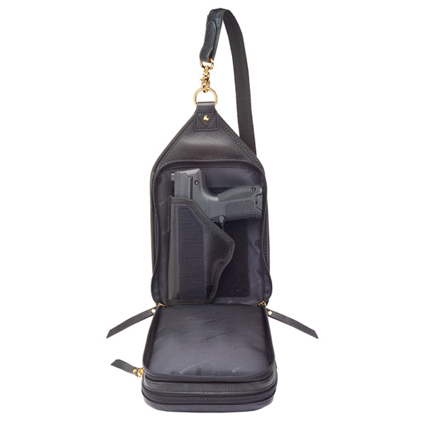 Compact Concealed Carry Sling Crossbody Leather USA Cowhide GTM-106/PBBLACK