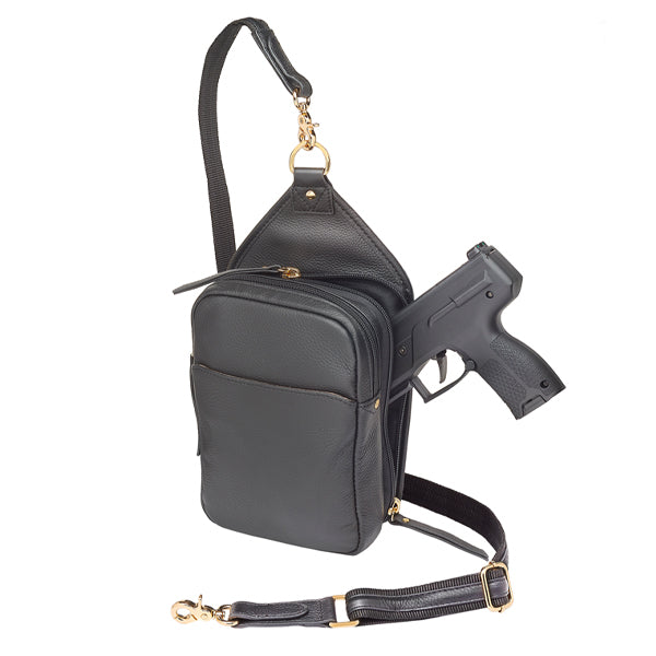 Compact Concealed Carry Sling Crossbody Leather USA Cowhide GTM-106/PBBLACK