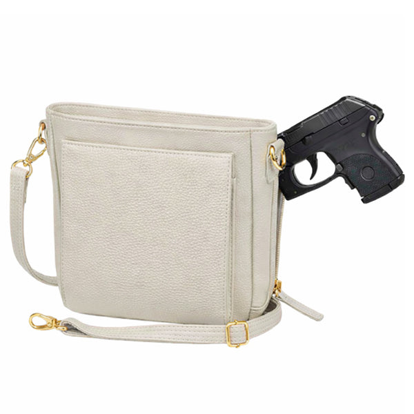 GTMoriginals Mini Slim Crossbody Concealed Carry Purse in sustainable cowhide, shown from side view on a white background.