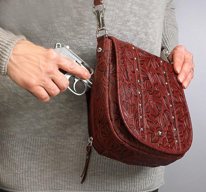 GTM-16 Simple Bling Tooled Leather - 3 Colors - Concealed Carry Handbags - CCW Purses - GunTotenMamas