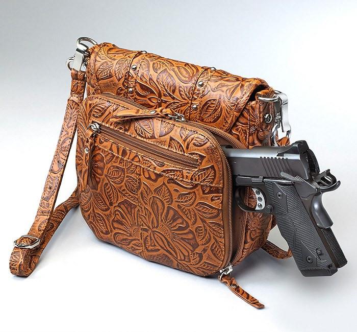 GTM-16 Simple Bling Tooled Leather - 3 Colors - Concealed Carry Handbags - CCW Purses - GunTotenMamas
