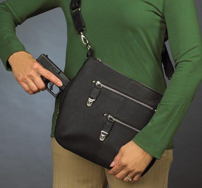 GTM-23 Chrome Zip Handbag - 2 Colors - Concealed Carry Handbags - CCW Purses - GunTotenMamas