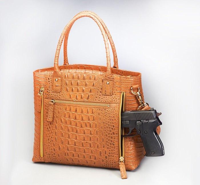 GTM-53 Town Tote 3-D American Debossed Croco Pattern Cowhide - Concealed Carry Handbags - CCW Purses - GunTotenMamas