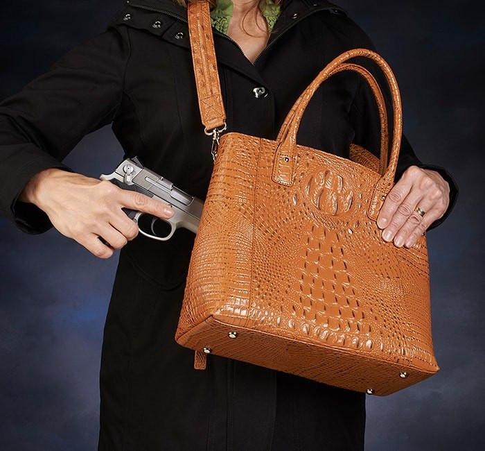 GTM-53 Town Tote 3-D American Debossed Croco Pattern Cowhide - Concealed Carry Handbags - CCW Purses - GunTotenMamas