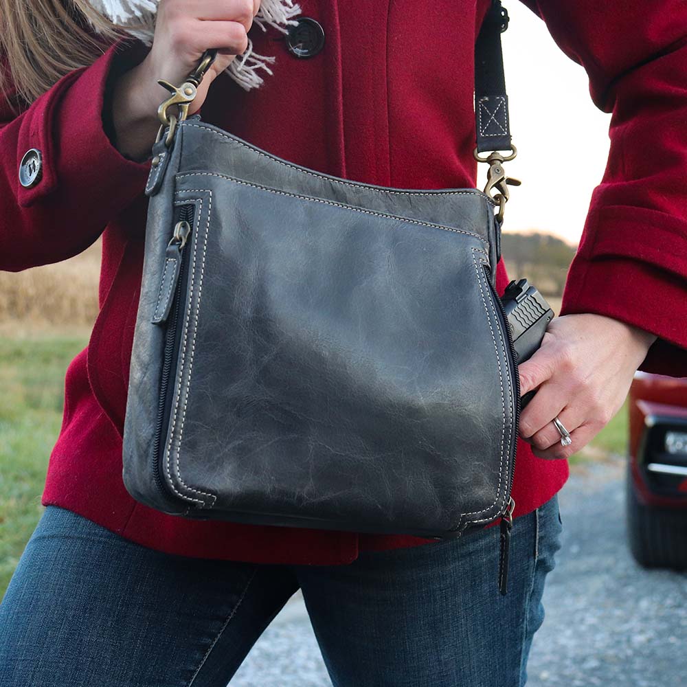 Women's Genuine Leather 3 Zip Vertical Organizer Crossbody Handbag Purse